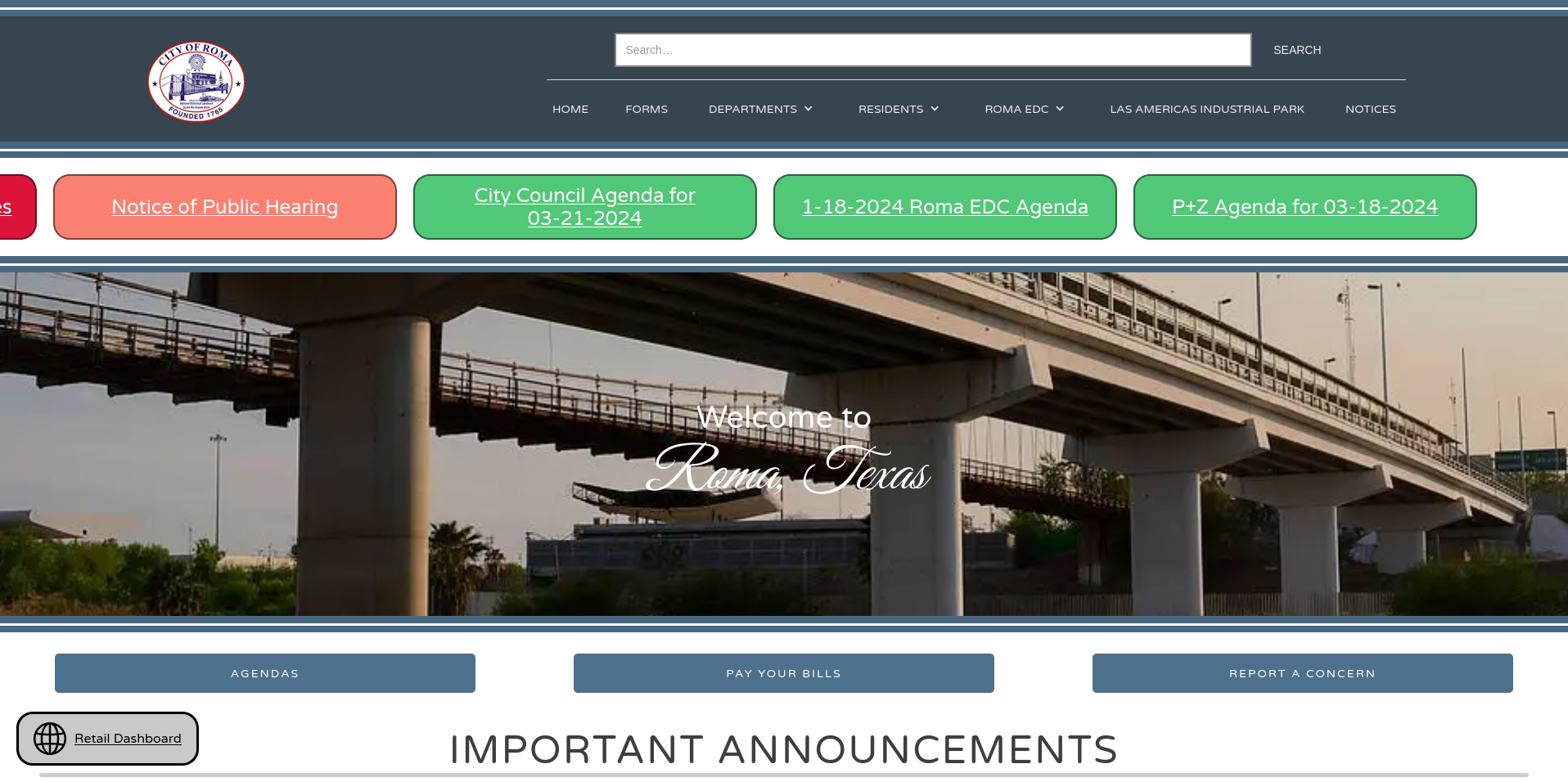 City of Roma Website Screenshot